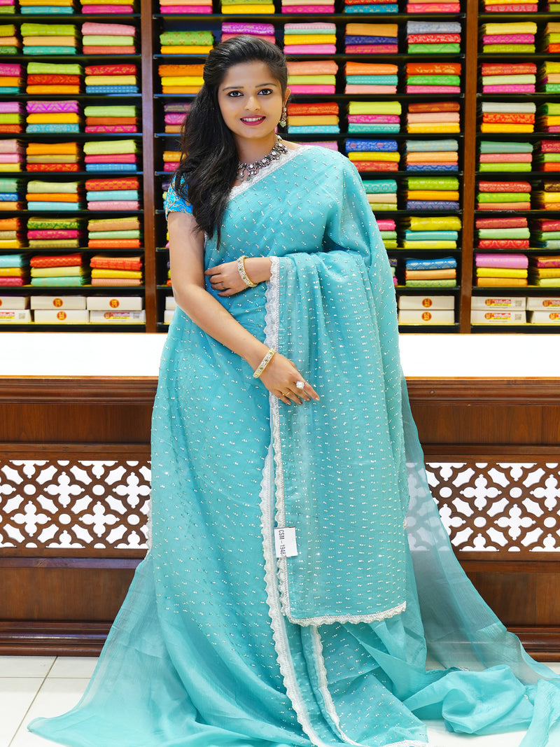 CSM-19487 | Light Blue Crush Georgette Saree