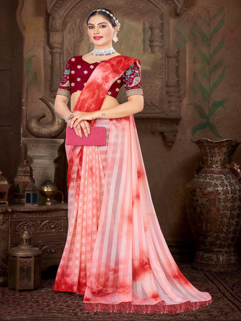 Onion Pink Chiffon saree