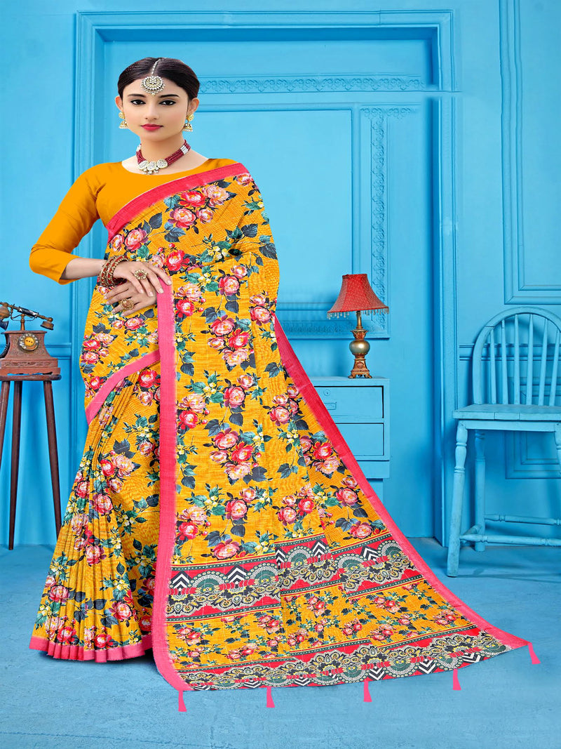 Coral   Cotton Linen saree  | BUY 1 GET 1 FREE