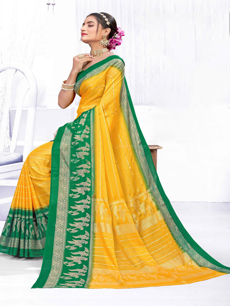 PURPLE & RAMA GREEN Chiffon Saree | BUY 1 GET 1 FREE