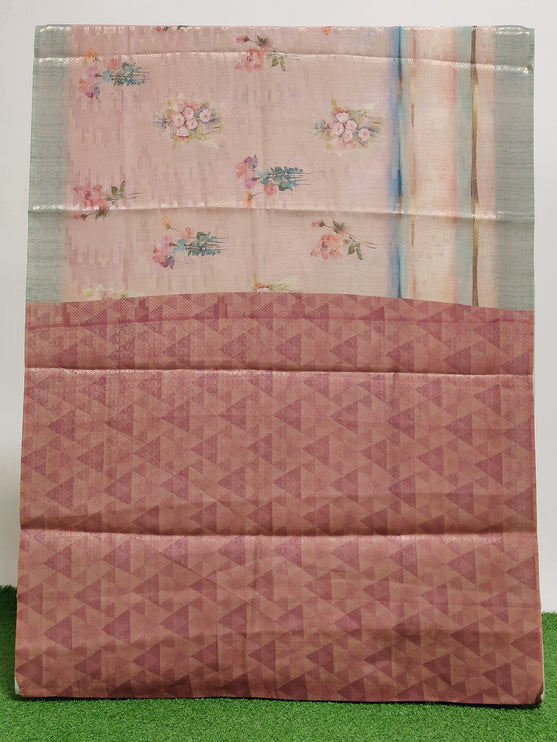 CSM-14410 | Onion Pink & Sage Green Soft Chanderi Cotton Silk Saree