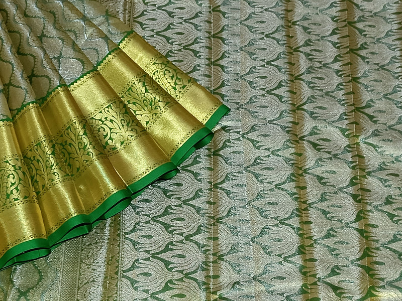 Parrot Green Kanchipuram Tissue Silk Saree