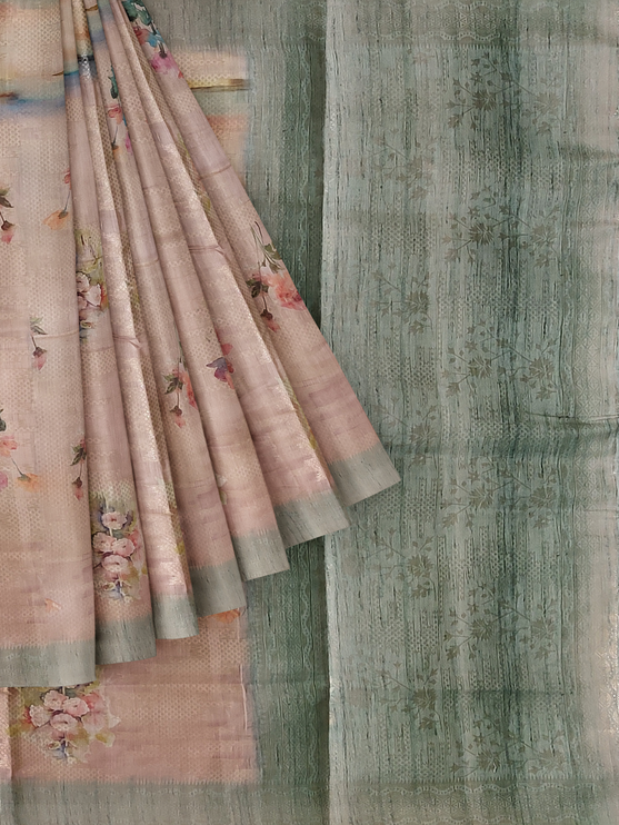 CSM-14410 | Onion Pink & Sage Green Soft Chanderi Cotton Silk Saree