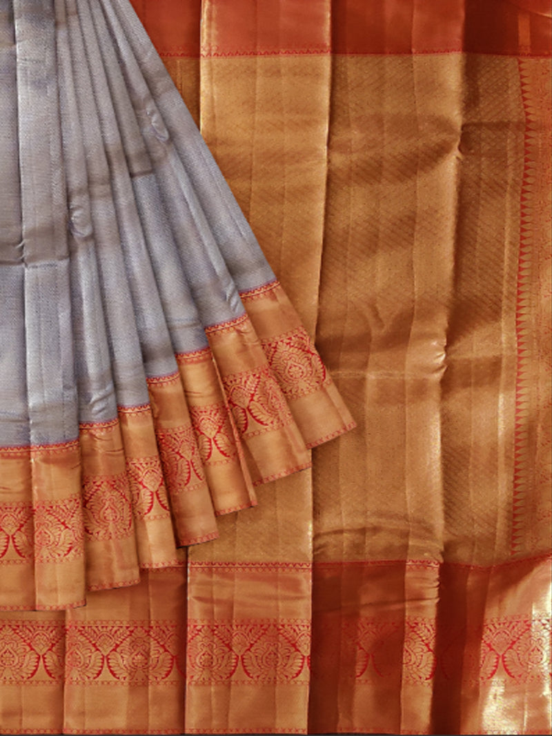 Royal Blue& Maroon Kanchi Tissue Pattu  Allover Gold & silver Tissue with zari weaving Small Diamond Design