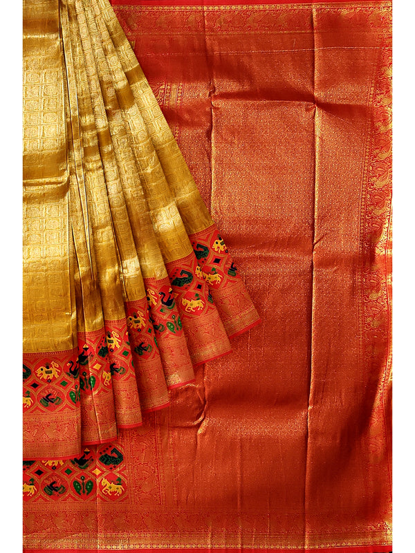 Mustard & Red Paithani Silk Saree