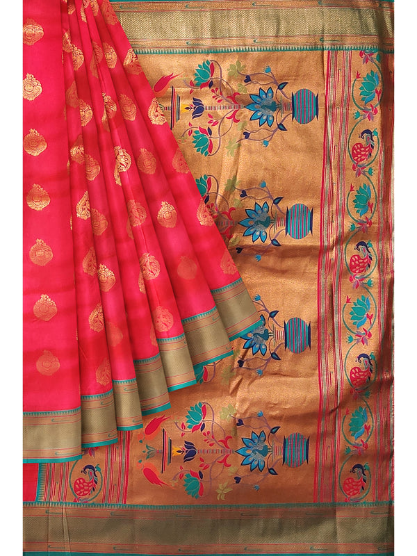 Pink & Seagreen Paithani Silk Saree