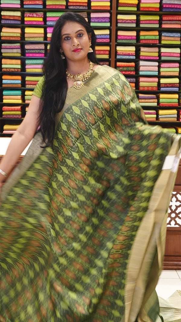 CSM-18938 | Green Jute Bhagalpuri Printed Saree