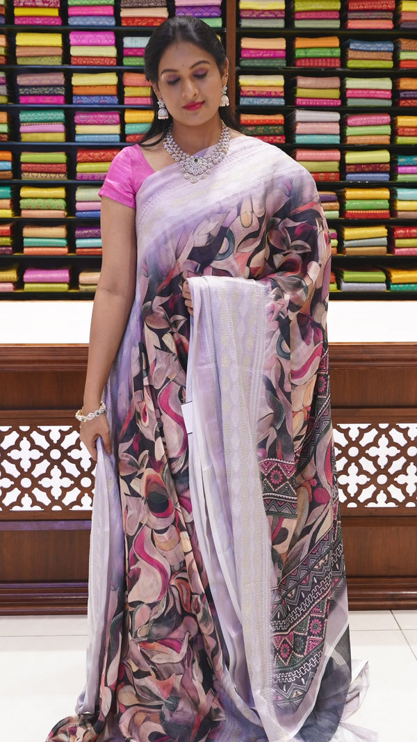 CSM-18955 | Multi & Grey Georgette Saree