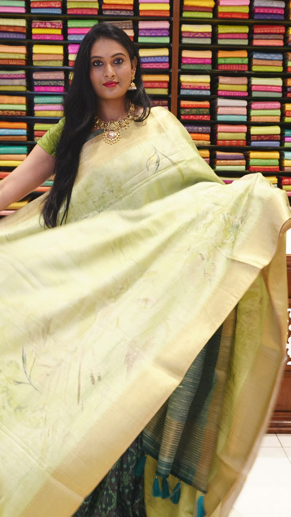 CSM-18930 | Green Jute Bhagalpuri Printed Saree