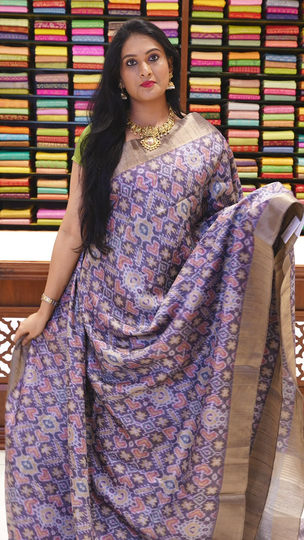 CSM-18937 | Navy Jute Bhagalpuri Printed Saree