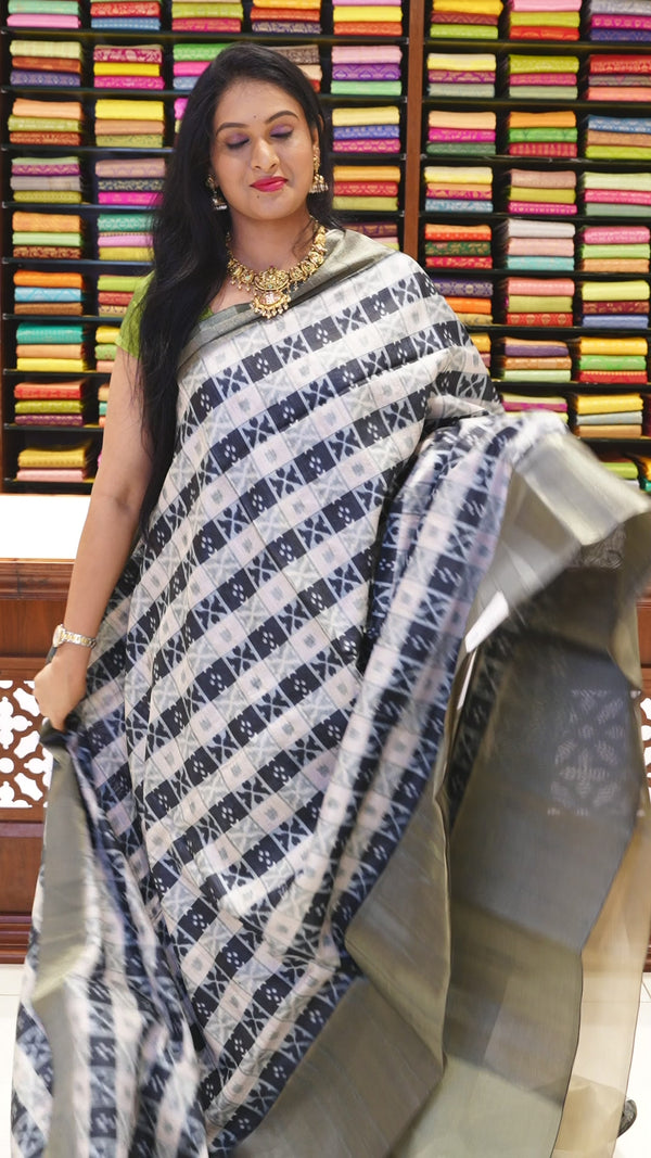 CSM-18927 | Navy Jute Bhagalpuri Printed Saree