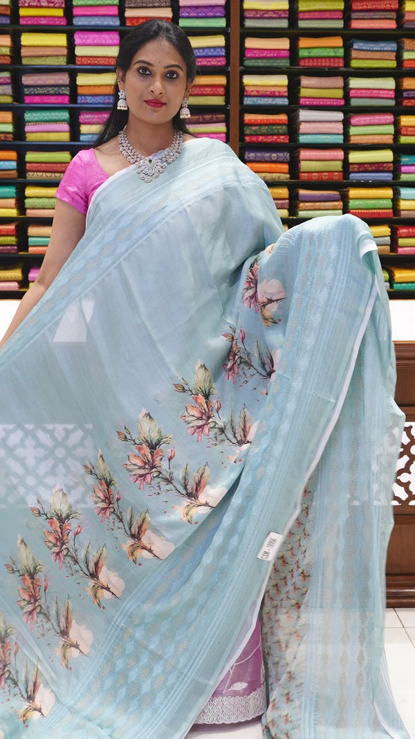 CSM-18956 | Mint Blue Georgette Saree