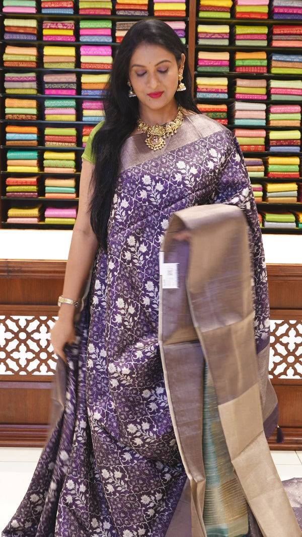 CSM-18928 | Purple Jute Bhagalpuri Printed Saree