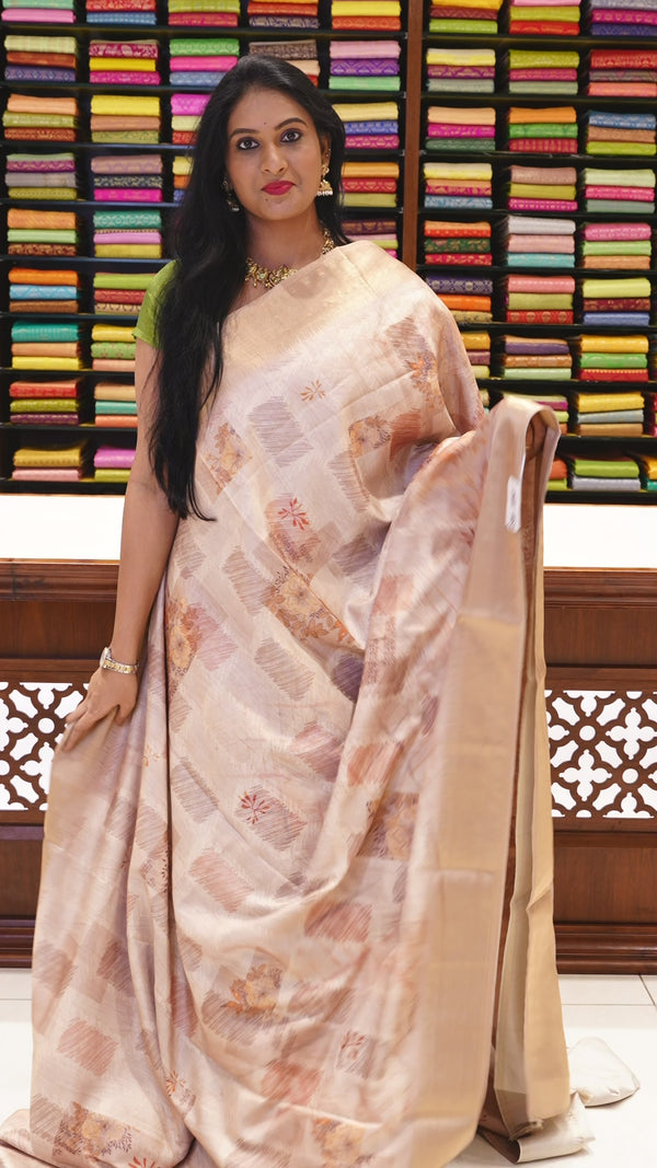 CSM-18942 | Beige Jute Bhagalpuri Printed Saree