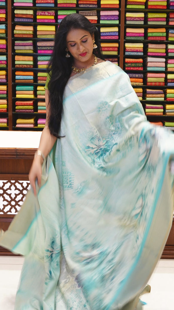 CSM-18941 | Light Blue Jute Bhagalpuri Printed Saree