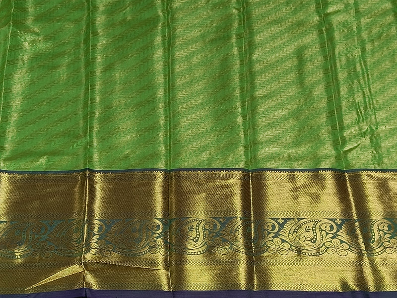 Parrot Green & Blue Kanchi Tissue Pattu Saree