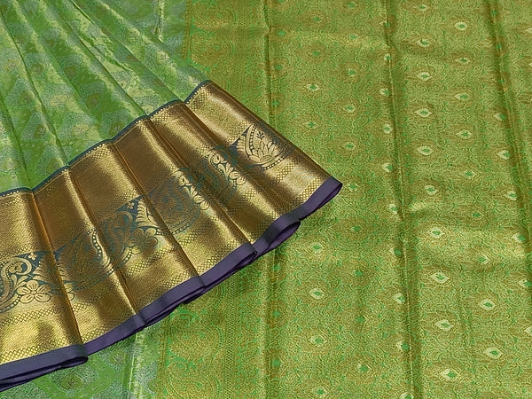 Parrot Green & Blue Kanchi Tissue Pattu Saree