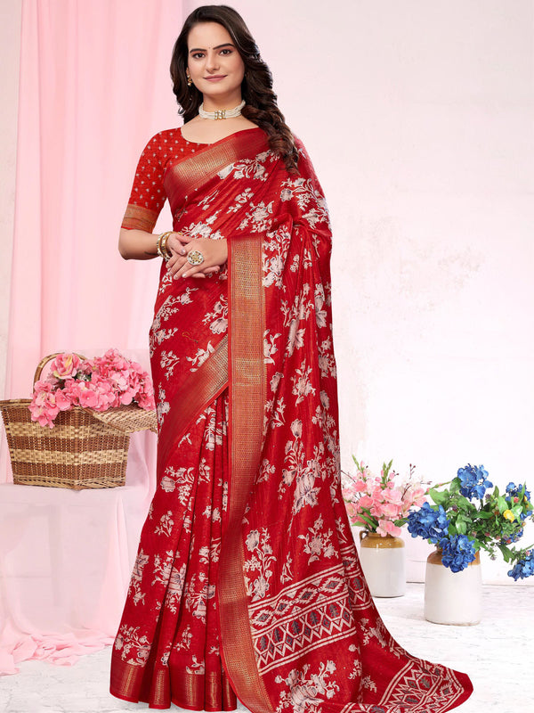Red Chanderi Silk Saree