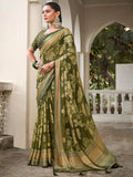 Rama Green Chiffon Brasso Saree