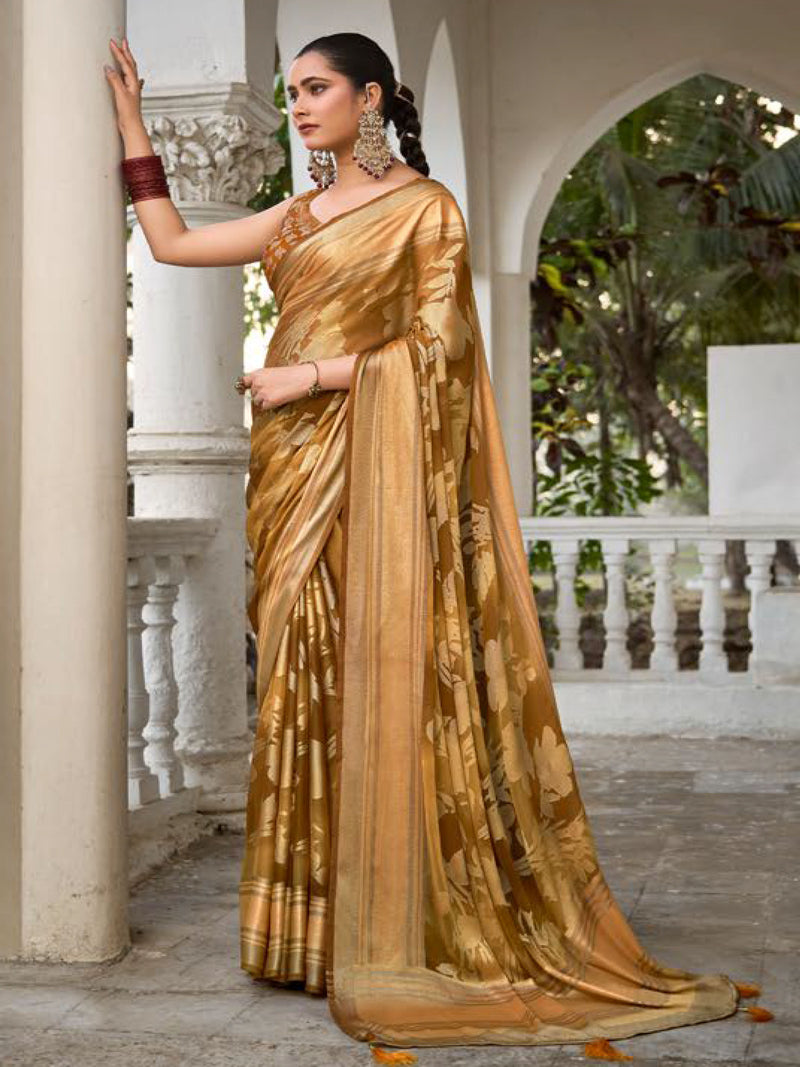 Rama Green Chiffon Brasso Saree