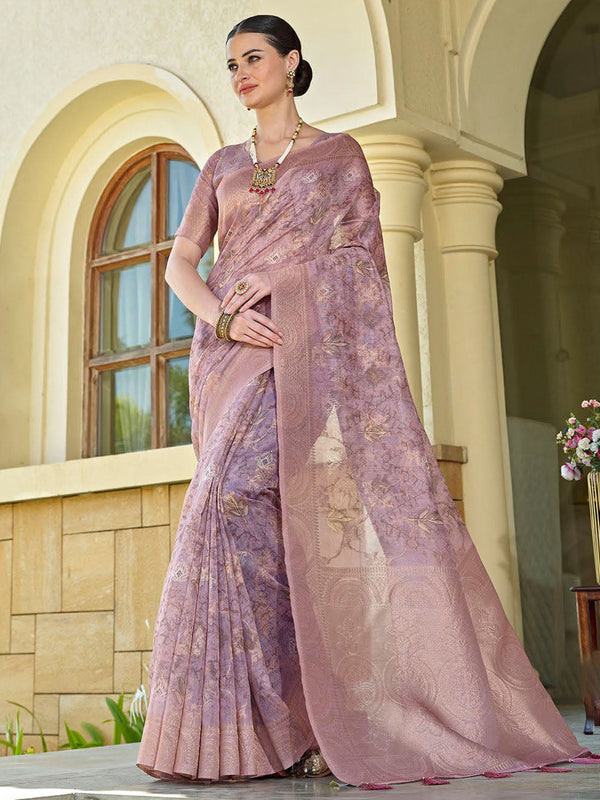 Light Purple Chanderi Cotton Silk Saree