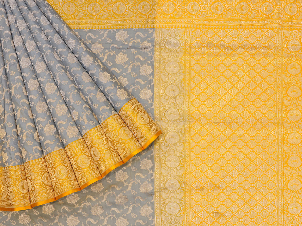 Grey & Yellow Banaras Silk Saree