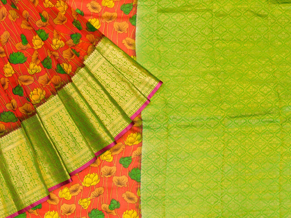 Red & Green Pure Soft Silk Saree