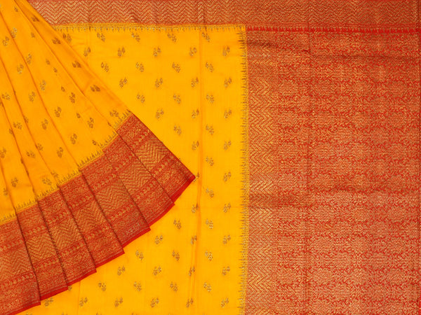 Yellow & Red Pure Dupiyana Silk Saree