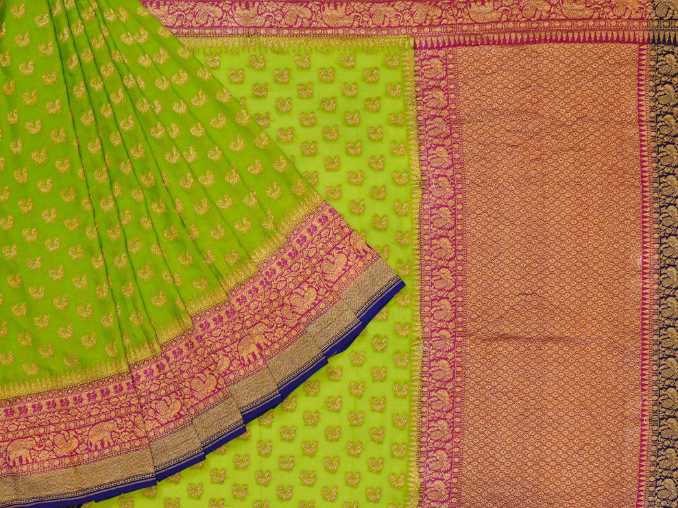 Green & Pink Pure Banaras Georgette Saree