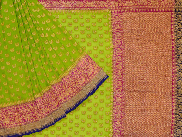 Green & Pink Pure Banaras Georgette Saree