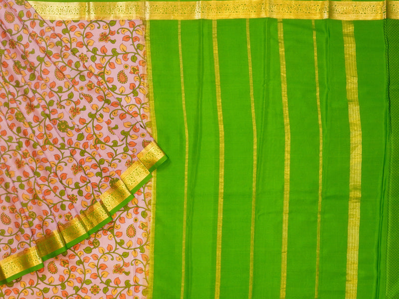 Pink & Green Pure Binny Crepe Saree