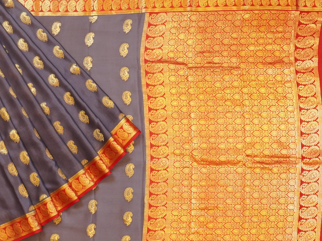 JSB-727 | Navy Blue & Red Semi Binny Crepe Saree – Kanchipuram JS Babu Silks