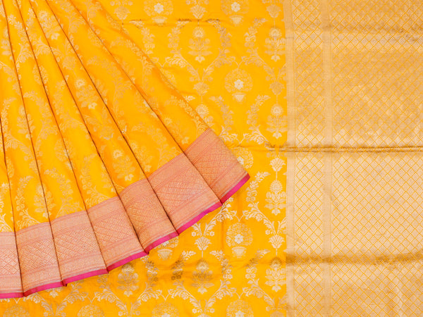 Yellow & Pink Banaras Silk Saree