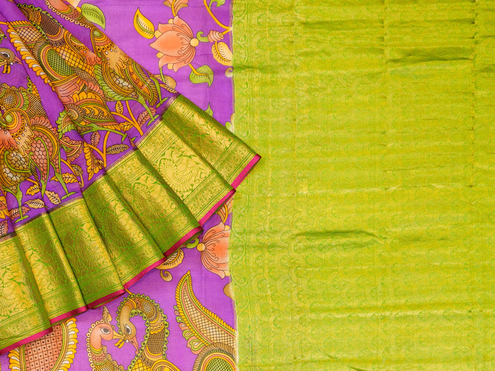 Purple & Green Pure Soft Silk Saree