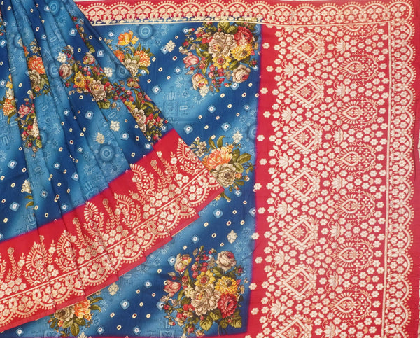 Blue & Pink Banaras Dola Silk