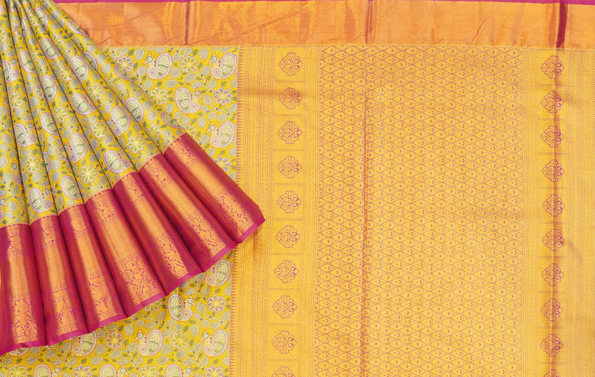 Mustard & Pink Jamdhani Tissue Pattu Saree