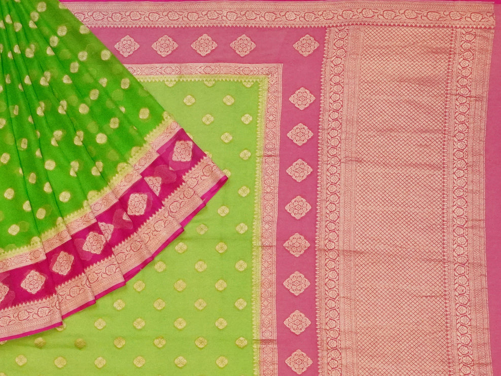 Green & Pink Banaras Georgette Saree