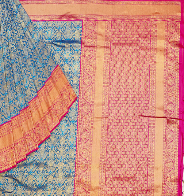 Blue & Pink Kathan Silk Saree