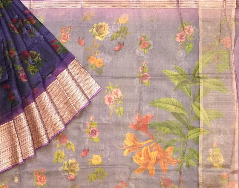 Purple & Lavender Pure Silk Kota Saree